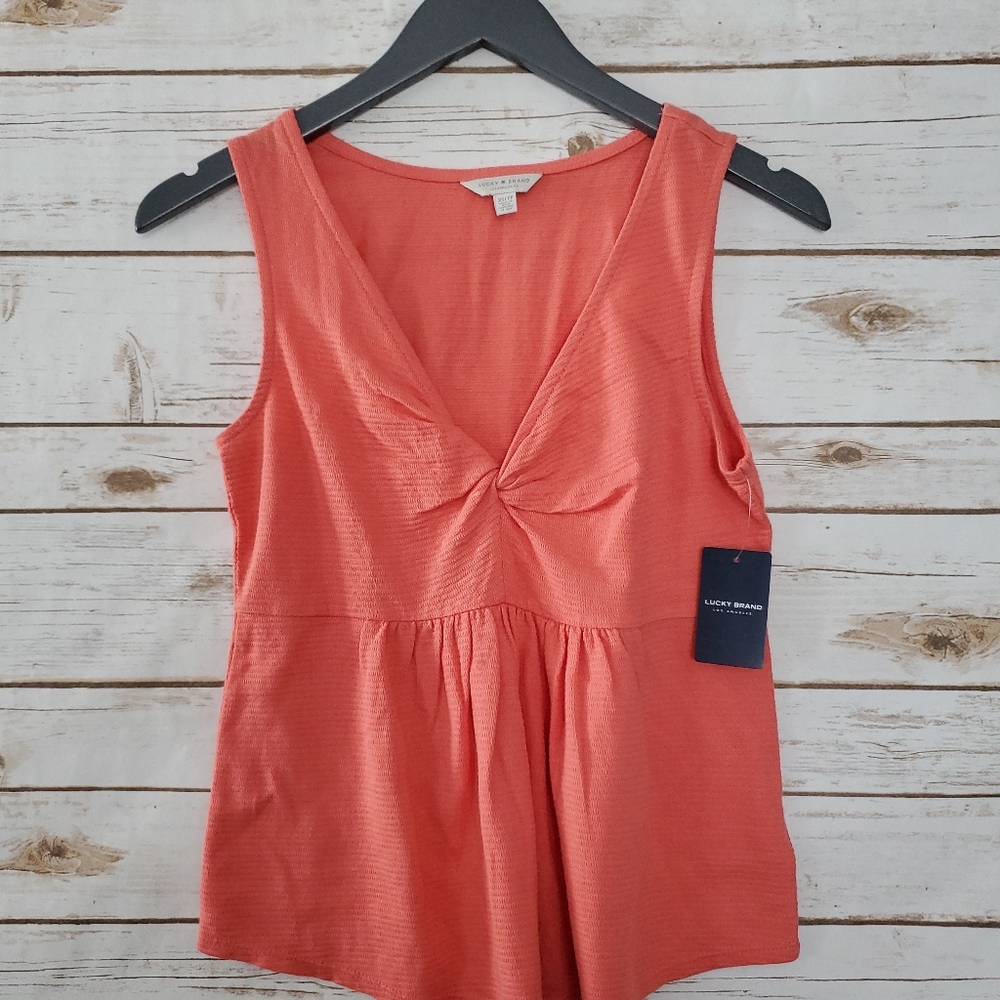 Lucky Brand Twist Front Knot Peplum Coral Top